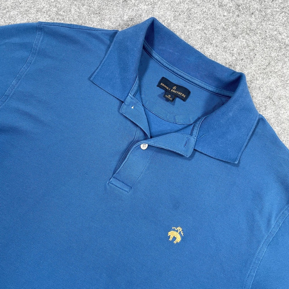 Brooks Brothers Mens Polo Shirt Medium Blue Pima Cotton Stretch Short Sleeve